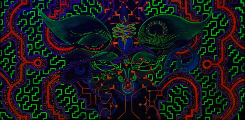 Obra Shipibo Dream em Luz UV